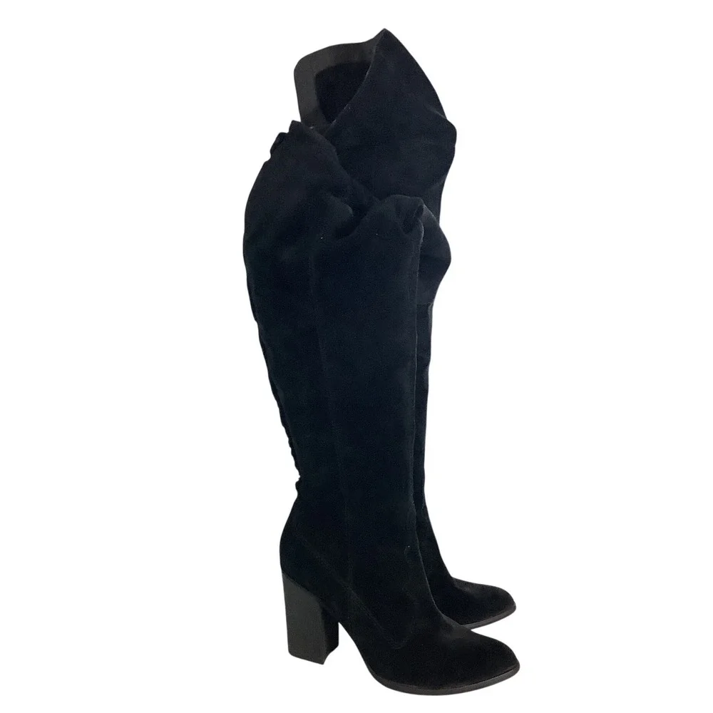 Dolce Vita Black Suede Over The Knee Block Heel Boots Pointed Toe Women Size 8